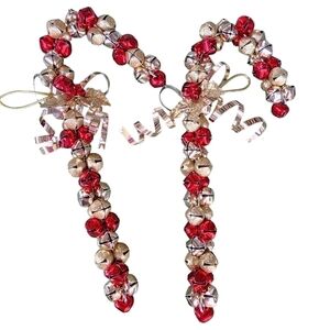 Metal Jingle bells Candy Cane Holiday Christmas wall door hanger decor set of 2